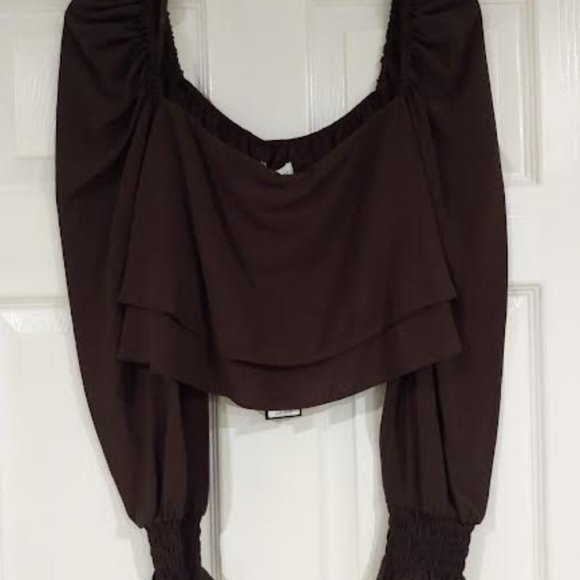 Gianni Bini Mila Drapey Viscose Square Neck Long Sleeve Woven Blouse Size xs - Picture 2 of 6